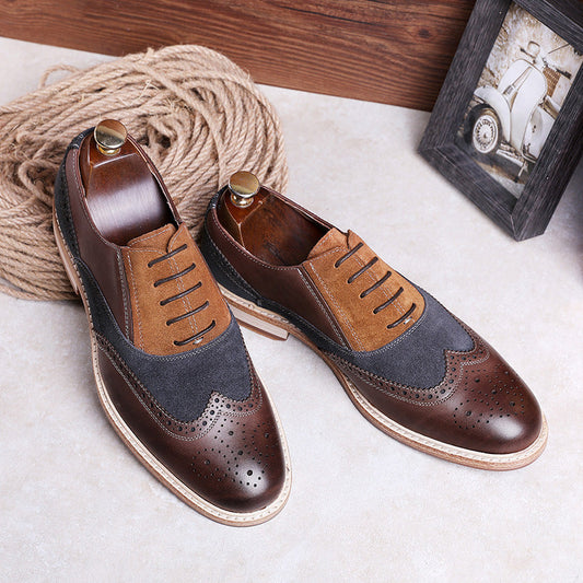 Lace-up vintage handmade suede men's shoes