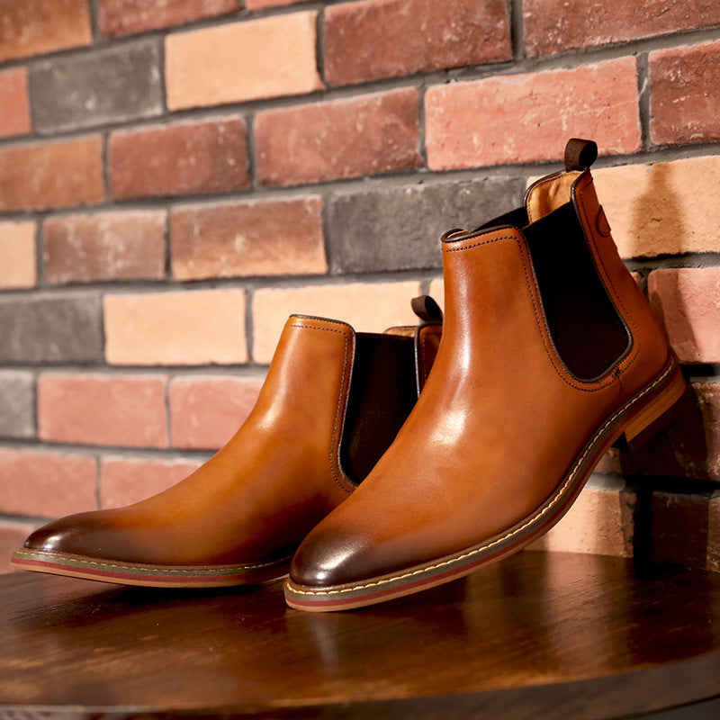 Slip-on toe leather low-heel Chelsea boots