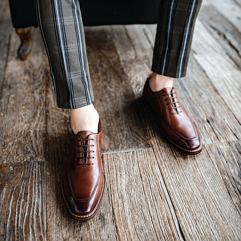 British style Derby toe top layer cowhide brown Oxford shoes