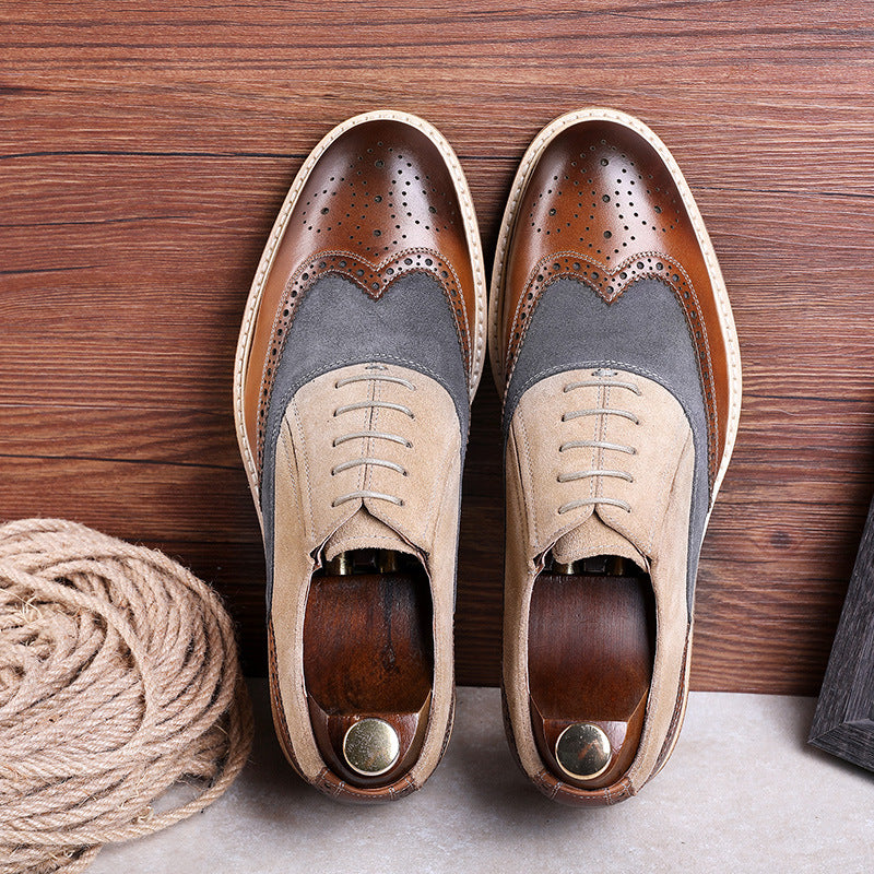 Lace-up vintage handmade suede men's shoes