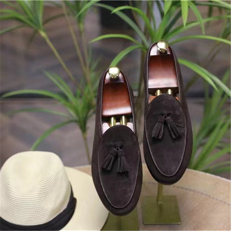 Italian fashion retro British pea shoes fringed loafers