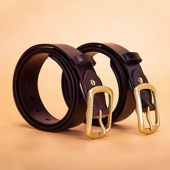 New belt men's pin buckle head fashion business copper buckle head layer cowhide simple belt