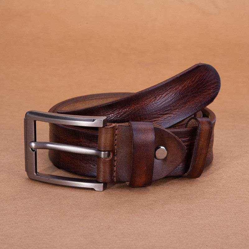 Men's belt top layer cowhide trousers belt alloy pin buckle business retro gift