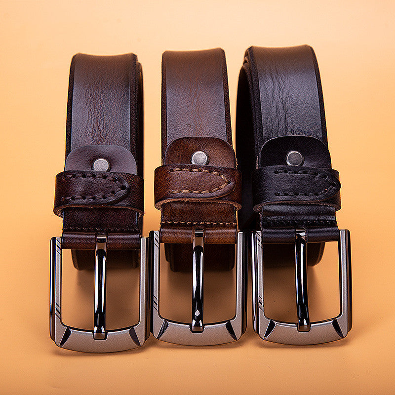 New top layer cowhide belt men's alloy pin buckle wide belt