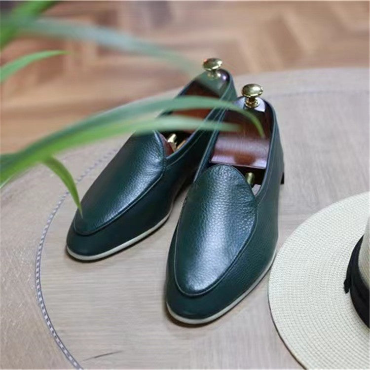 British retro loafers casual leather shoes slip-on suede pointed toe loafers