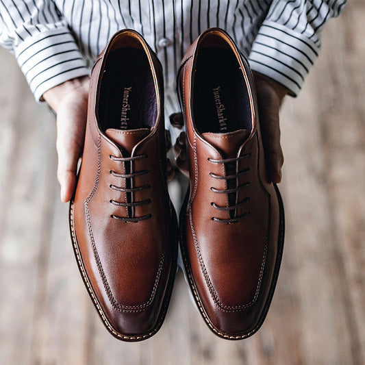 British style Derby toe top layer cowhide brown Oxford shoes