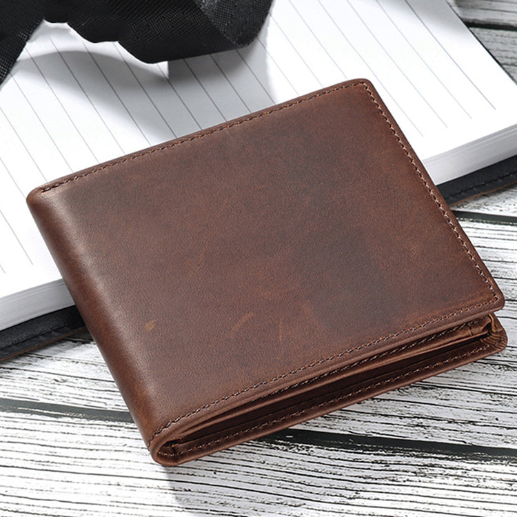 Men's Short Leather Wallet RFID Anti-magnetic Top Layer Leather Wallet