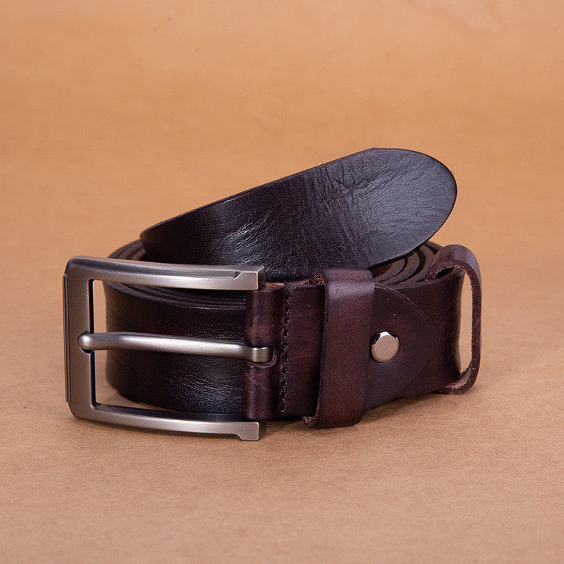 Men's belt top layer cowhide trousers belt alloy pin buckle business retro gift