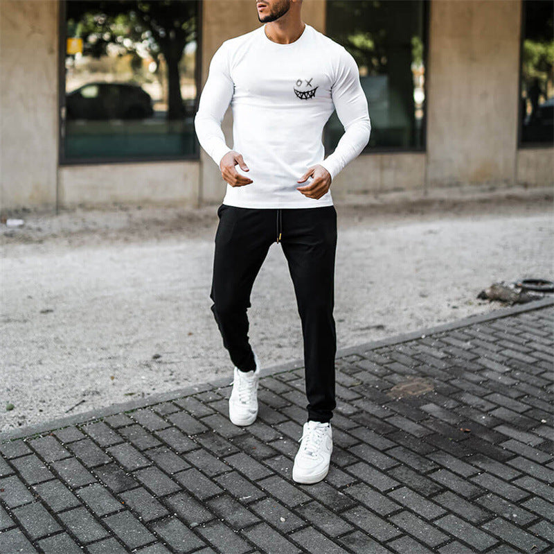 Spring 2022 Crew Neck Print Slim Fit Sports Long Sleeve T-Shirt