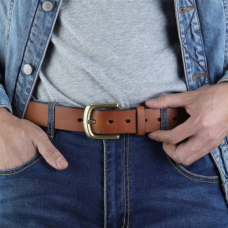 Men's genuine leather business retro first layer cowhide pin buckle belt（3 color）