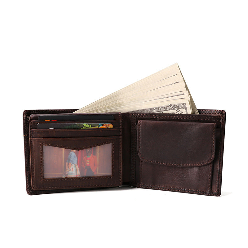 Men's short leather wallet RFID anti-theft swipe multi-card slot short clutch bag