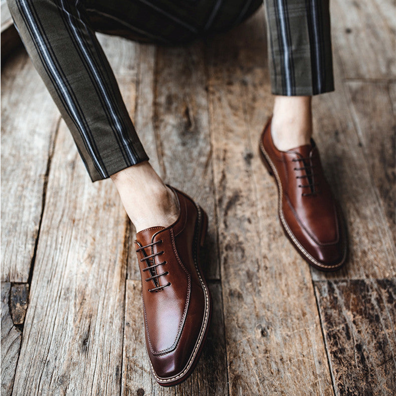 British style Derby toe top layer cowhide brown Oxford shoes