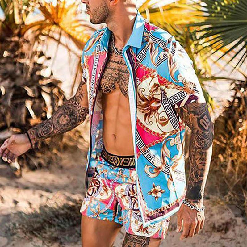 men's loose printed casual cardigan shirt