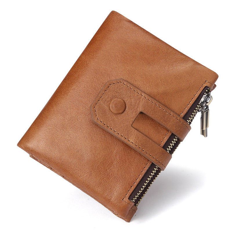 Casual fashion double zipper multi card slot retro coin purse men's genuine leather wallet