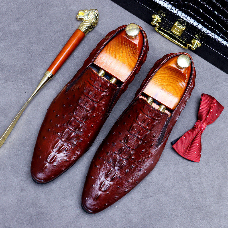 Casual pointed toe crocodile embossed men's leather shoes