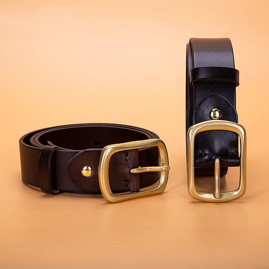 New belt men's pin buckle head fashion business copper buckle head layer cowhide simple belt