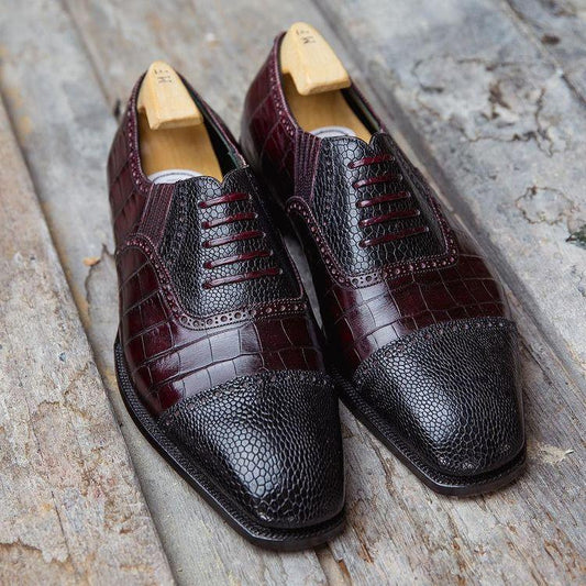 Classic dark red and black contrast men's oxford shoes