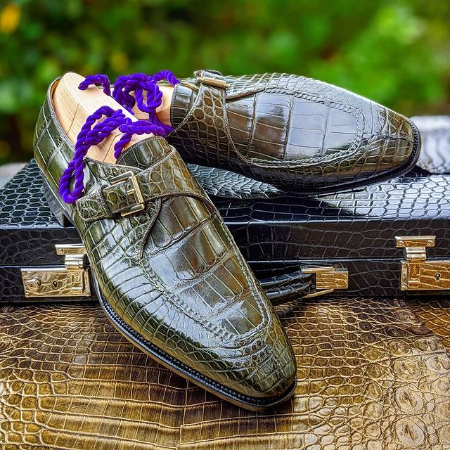 Men's green print monk shoes