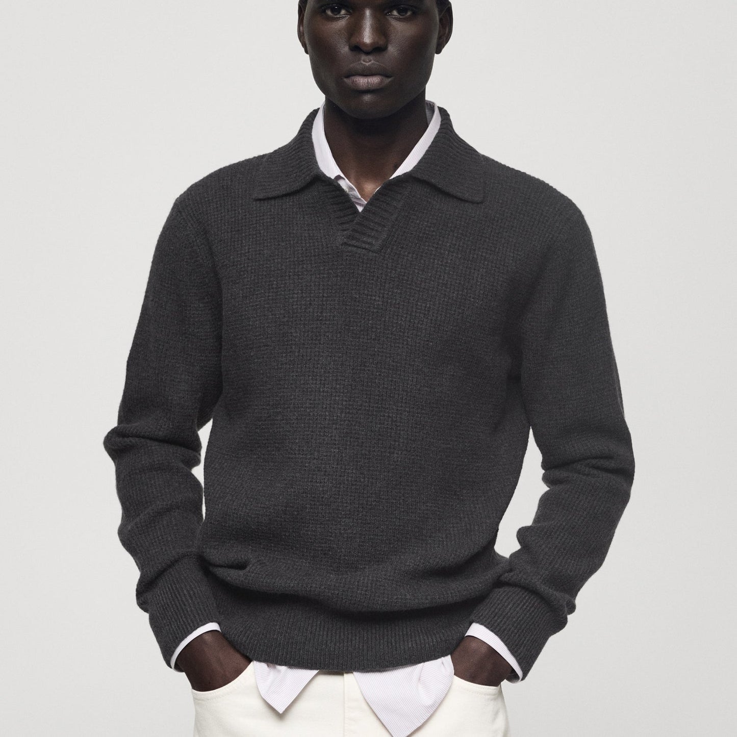 Knitted polo sweater with squared structure 1024112924