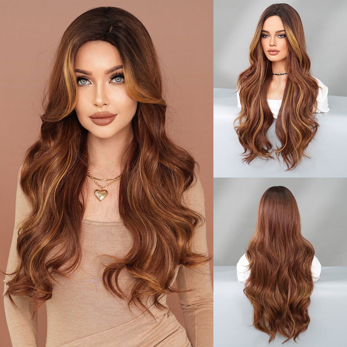 Fashion women's mid cut dyed long curly hair wig 1024121310