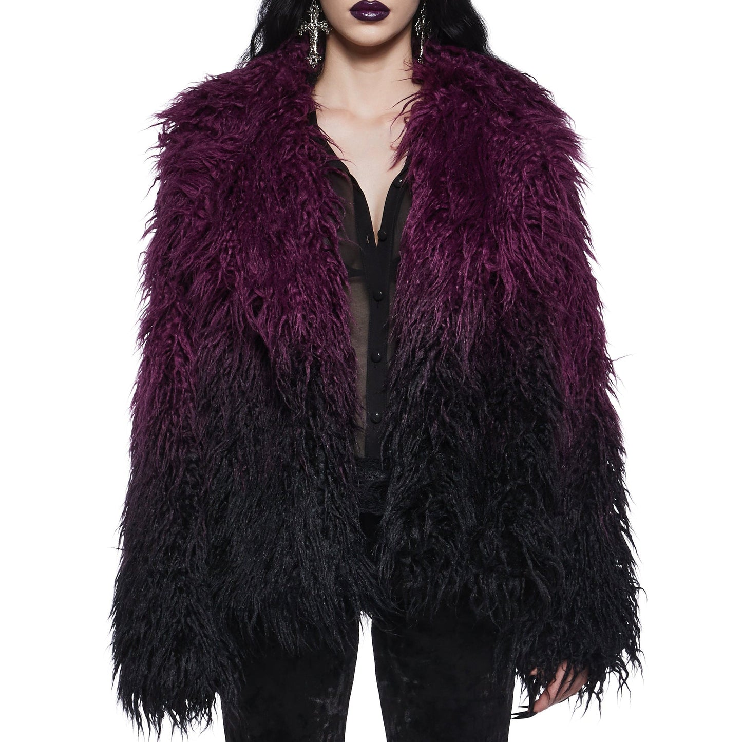 Luxury purple plush coat jacket 1024112508