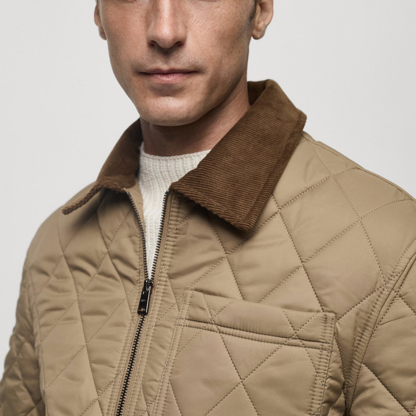 Quilted jacket with corduroy collar 1024112926