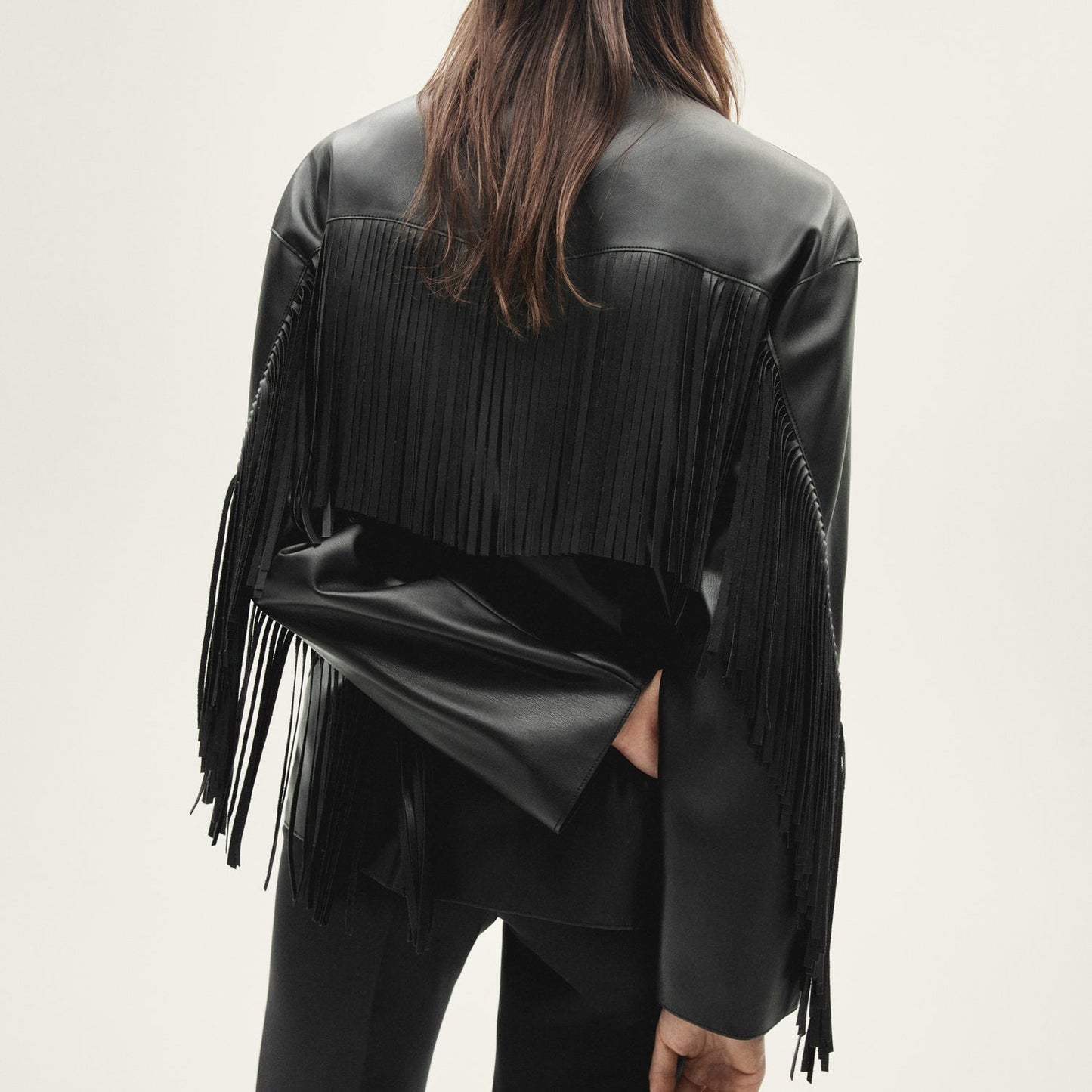 Leather-effect fringed overshirt 1024112910