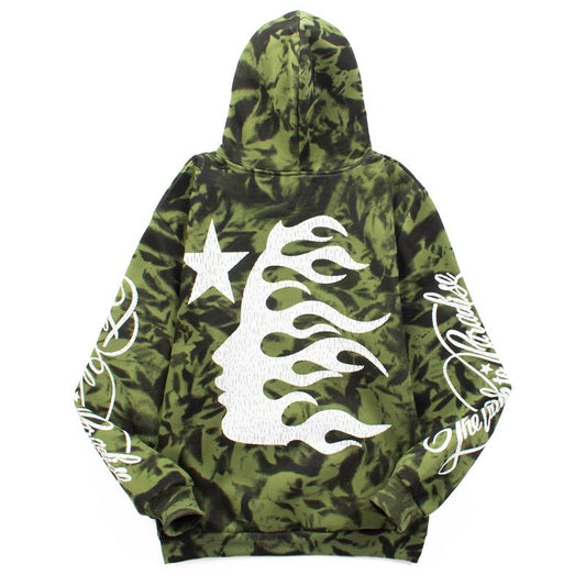 Hell Star Mud dyed Green Loose Casual Hoodie 1024120228