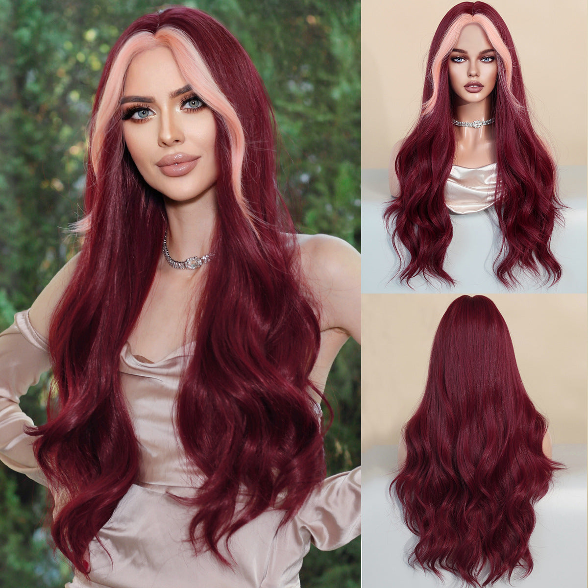 Fashion women's mid cut dyed long curly hair wig 1024121310