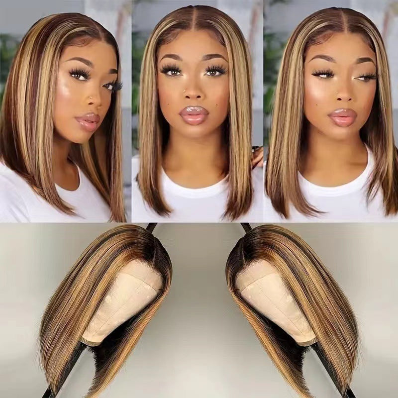 Wig Female Black Short Straight Hair Middle Split Bobo Head 1024121103