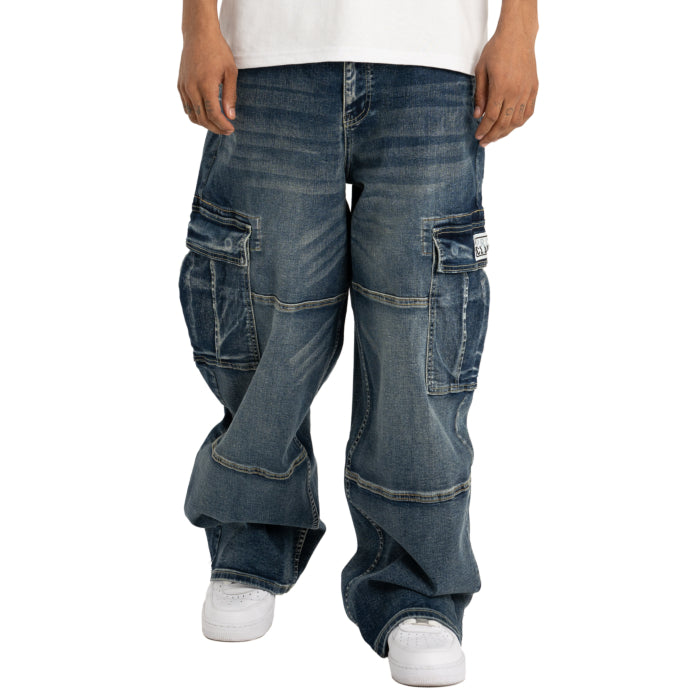 Men's Heavyweight Baggy Fit Denim Cargo Pant 1024120210