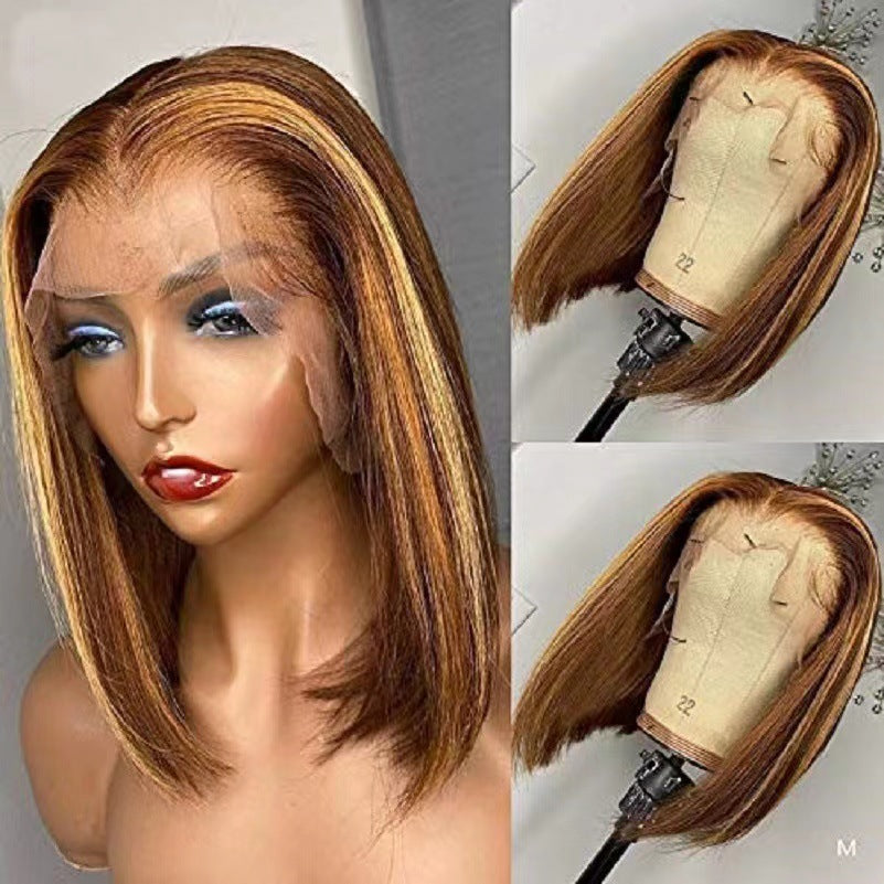 Wig Female Black Short Straight Hair Middle Split Bobo Head 1024121103