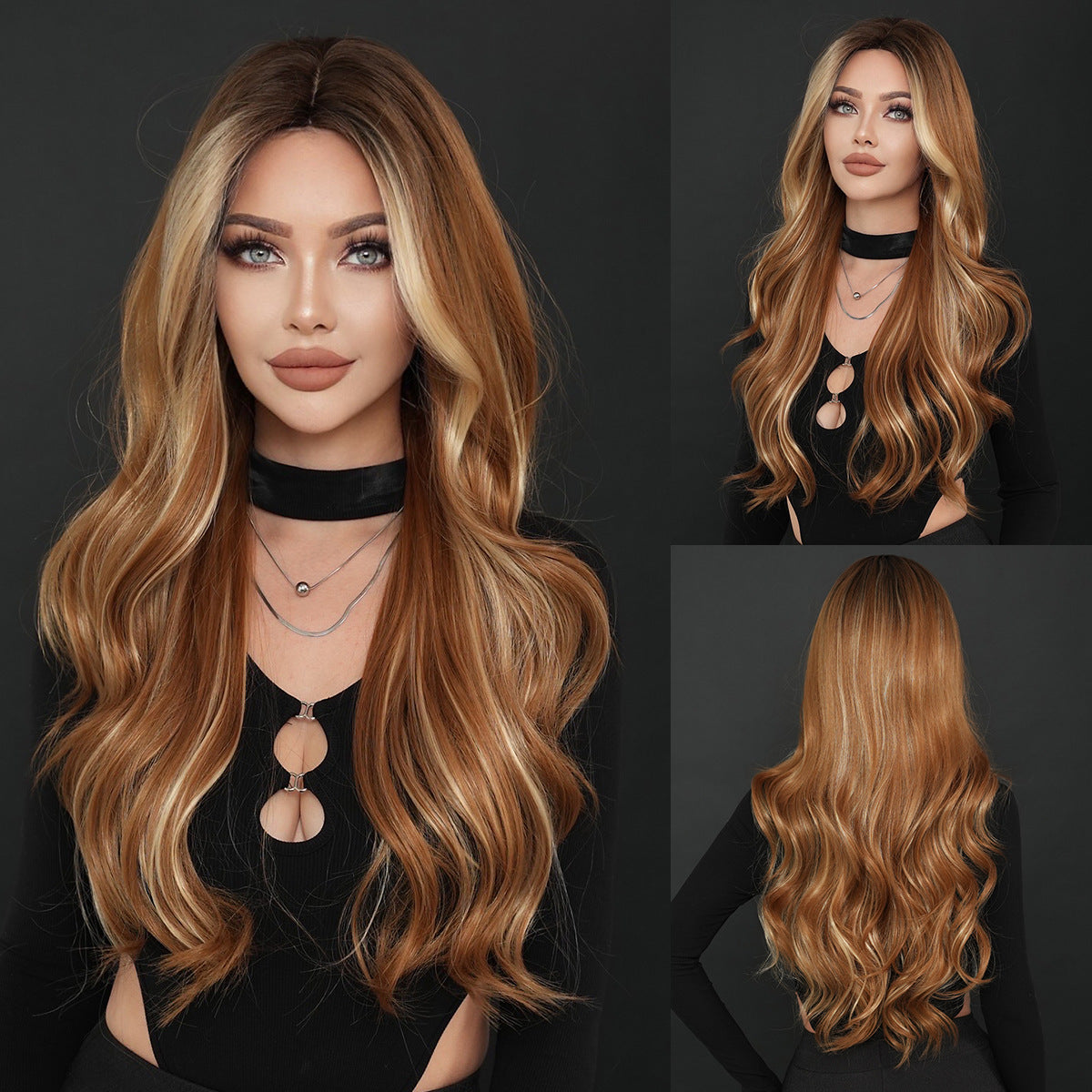 Fashion women's mid cut dyed long curly hair wig 1024121310