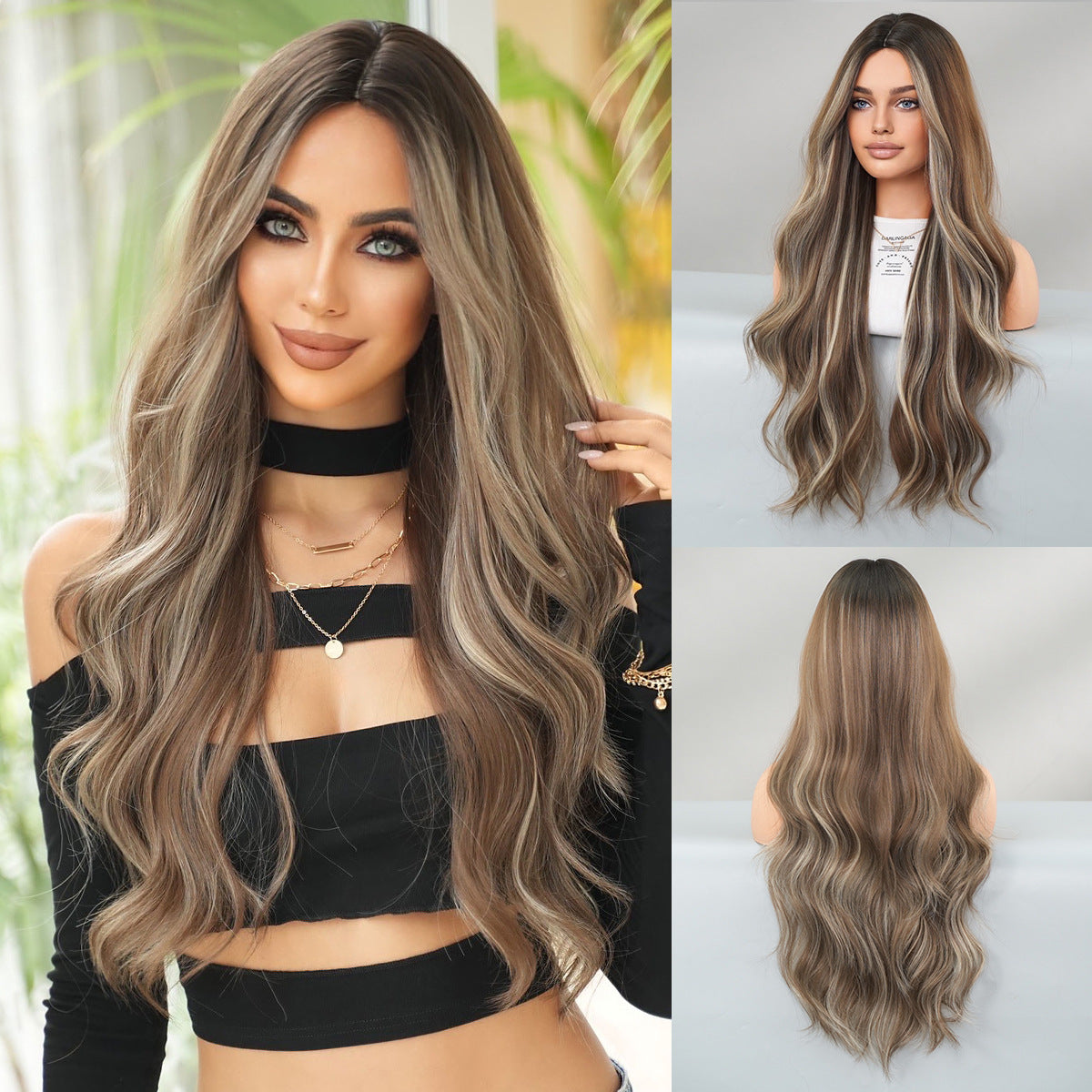 Fashion women's mid cut dyed long curly hair wig 1024121310