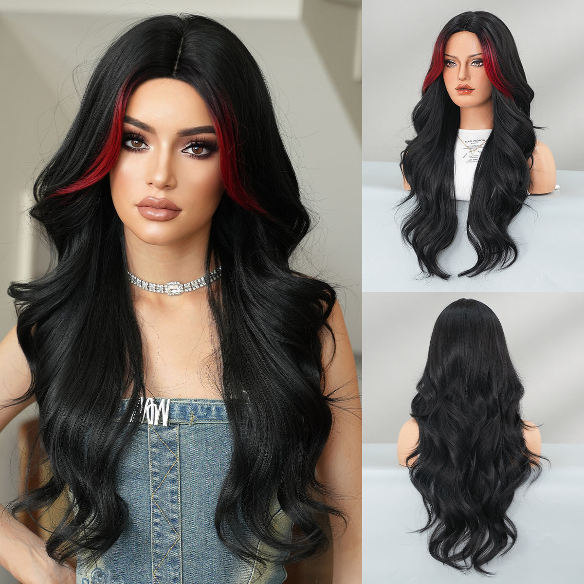 Fashion women's mid cut dyed long curly hair wig 1024121310