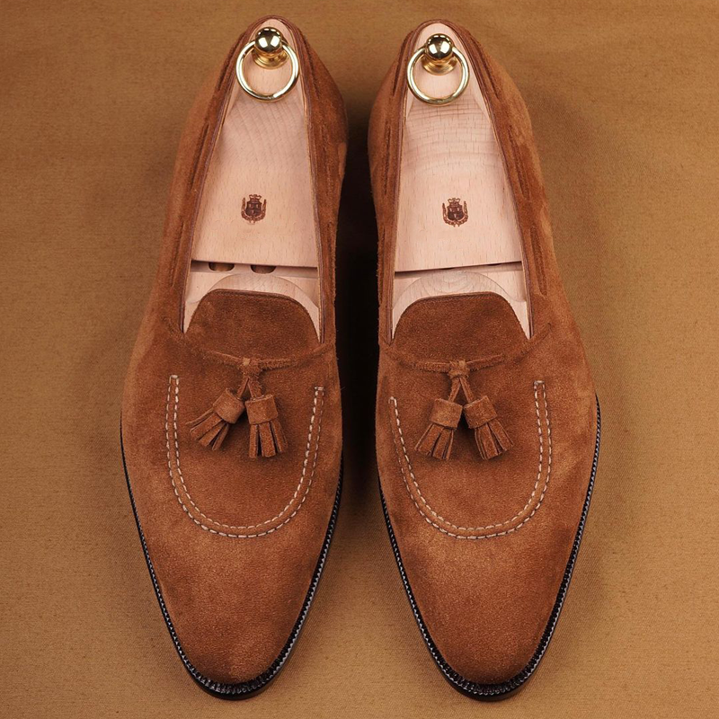 Light Brown Suede Slip On Shoes