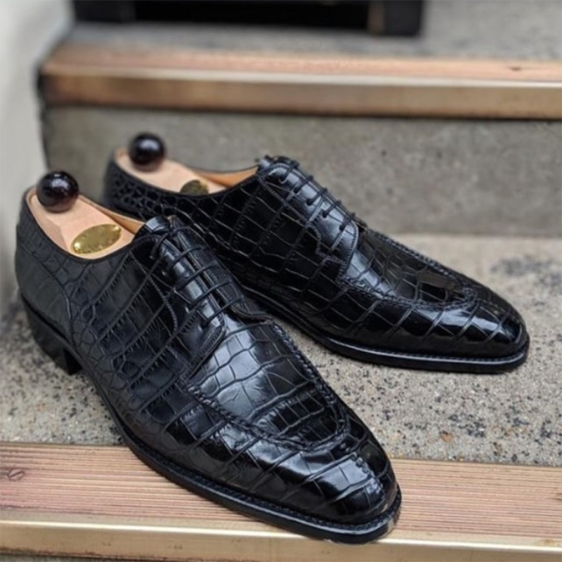 New Men Shoes Handmade Black PU Classic Retro Shoes