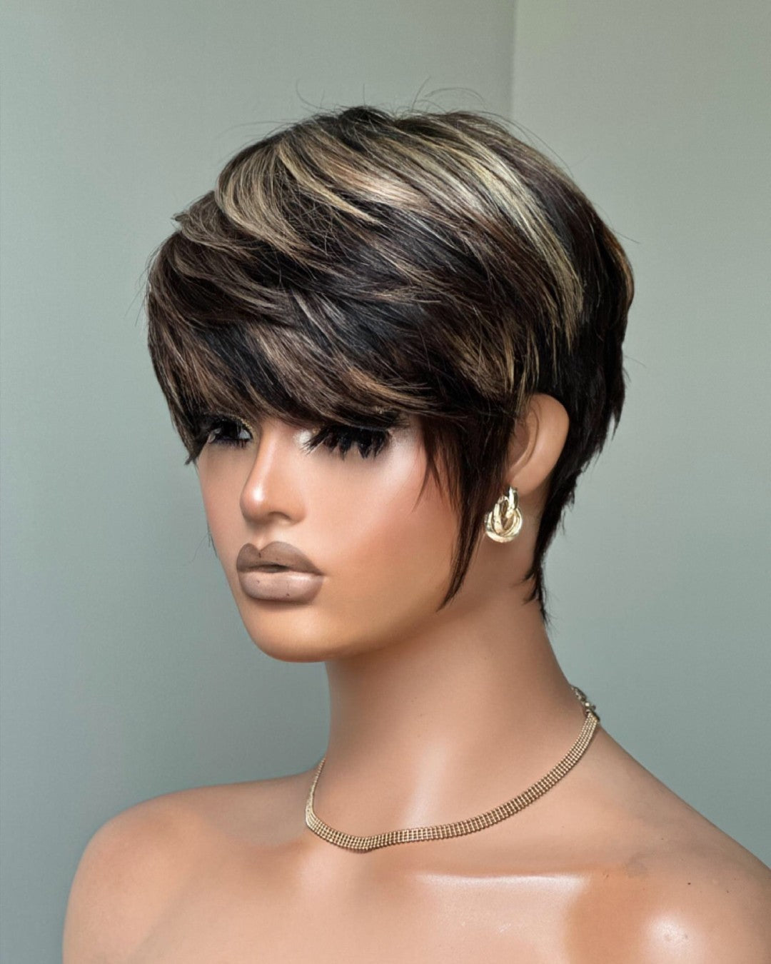 Put On & Go Blonde Highlight Layered Pixie Cut Wig With Bangs