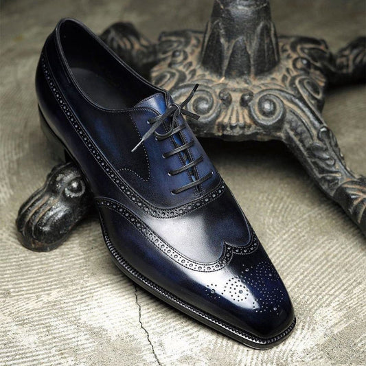 Premium Ink Blue Classic Fashion Brogue Oxford Shoes