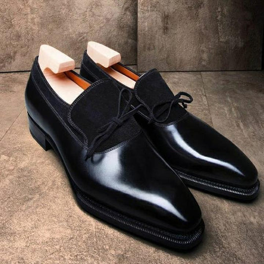 Pure black men's gentleman formal leather shoes