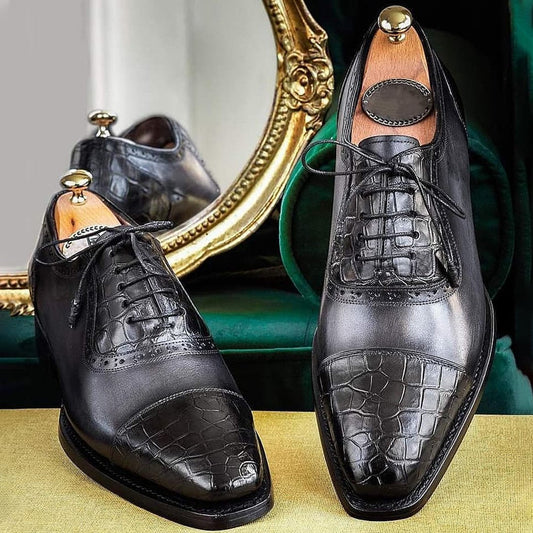 Premium Black Double Section Classic Oxford Leather Shoes