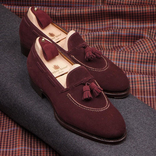 Burgundy tassel moccasin shoes