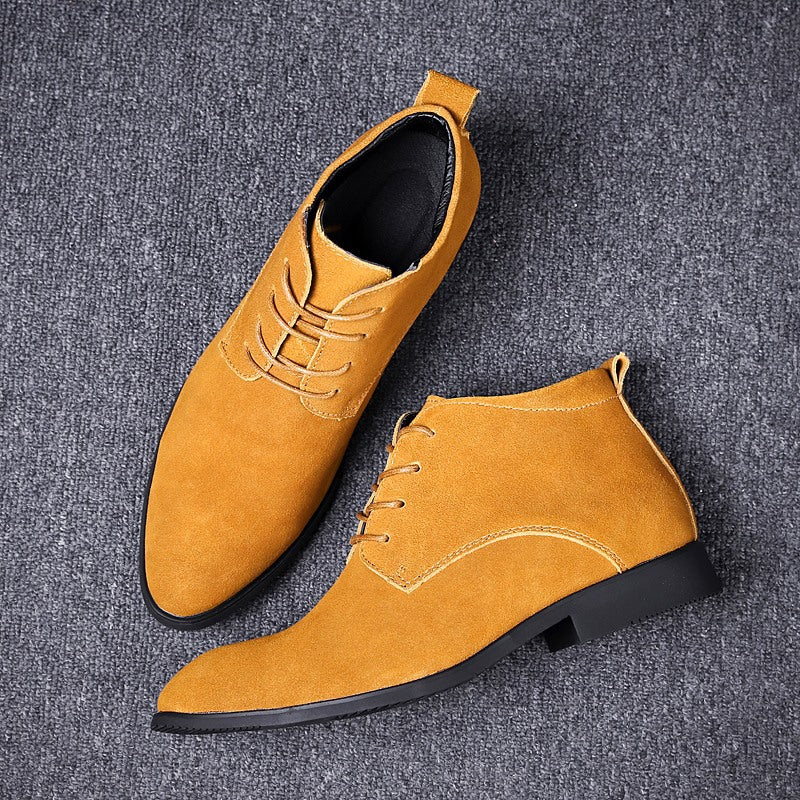 Mid-high fashion suede leather pointed-toe small leather boots