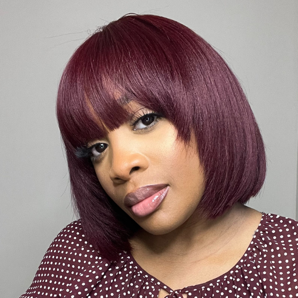 Lace Hair Slit Mechanism Burgundy Bob Wig With Bang