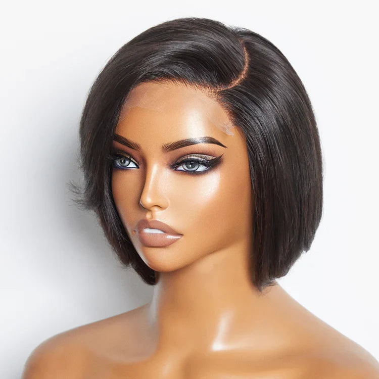 5x5 Mature Pixie Bangs Glueless Minimalist HD Lace Bob Wig