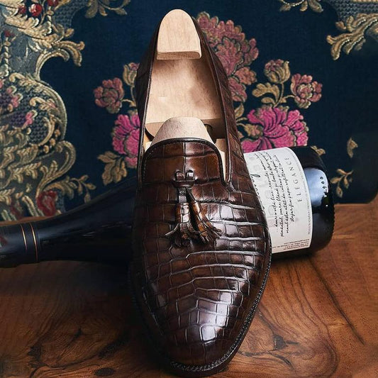 Brown men's handmade tassel loafers