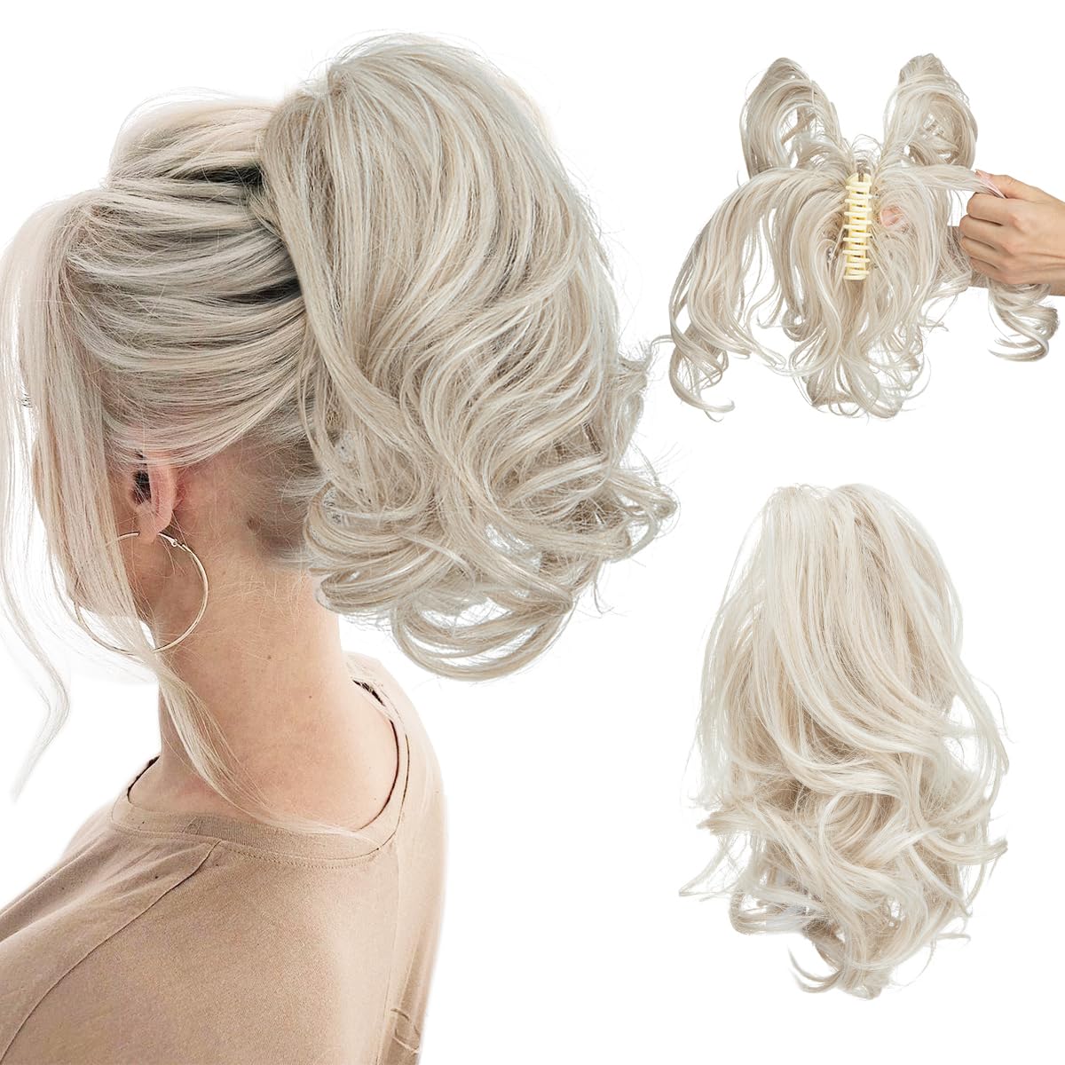 Women's Short Curly Ponytail Wig Clips 1924121007