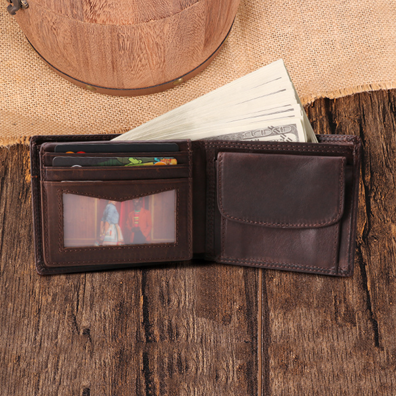 Men's short leather wallet RFID anti-theft swipe multi-card slot short clutch bag