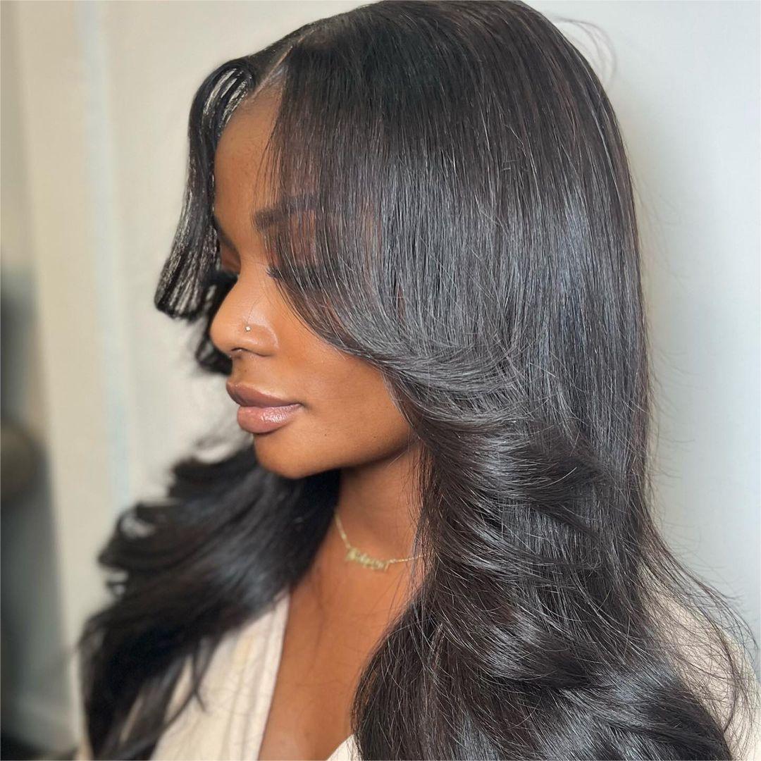 Curtain Bangs Layers Waves 5x5 Lace Closure Wig