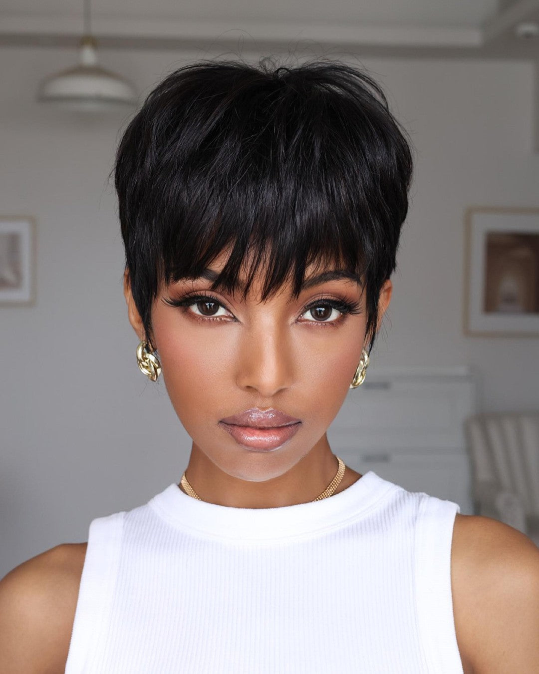 Wear & Go Layered Short Pixie Cut Human Hair Wig With Bang